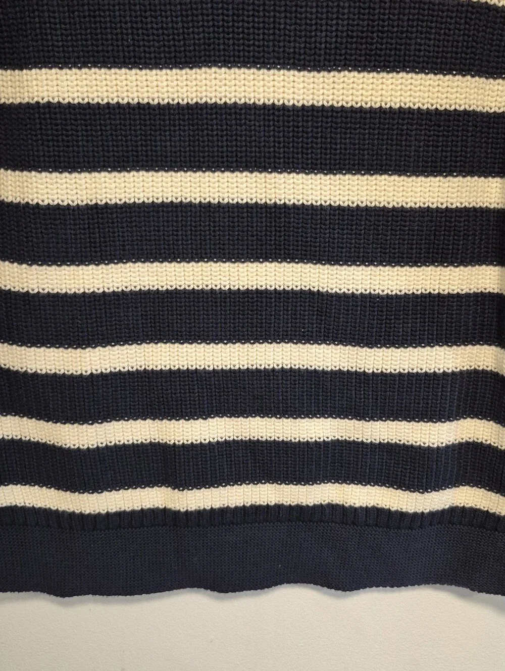 Banana Republic Fisherman Sweater Navy Striped Organic Cotton Men's Sz Small EUC